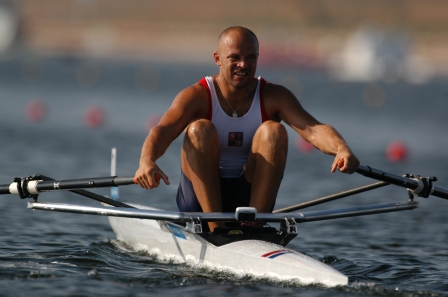 Vaclek Chalupa racing in the men's single sculls for Czech Republic at the 2004 Olympic Games in Athens, Greece